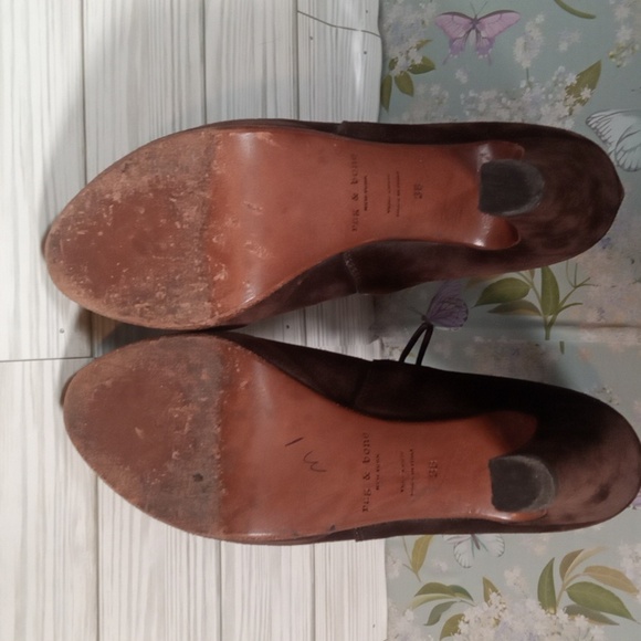 rag & bone Chocolate Brown Suede Platform 5" Heel Lace Up Booties Size 38 US 8 - Picture 6 of 11